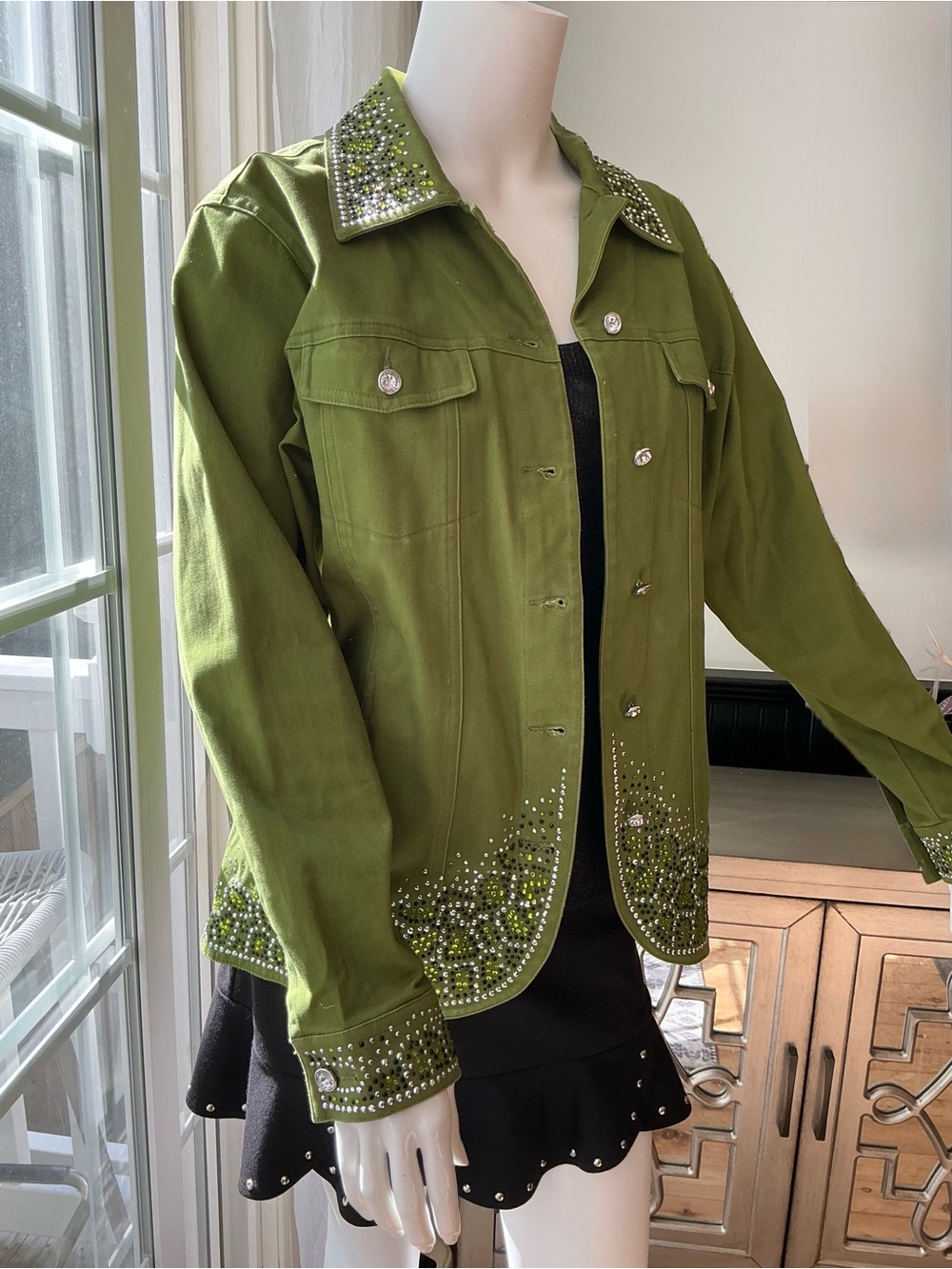 Quaker Factory Kiwi Green Crystal Embellished Festival Dolly Cowgirl Jacket XS - Picture 2 of 11